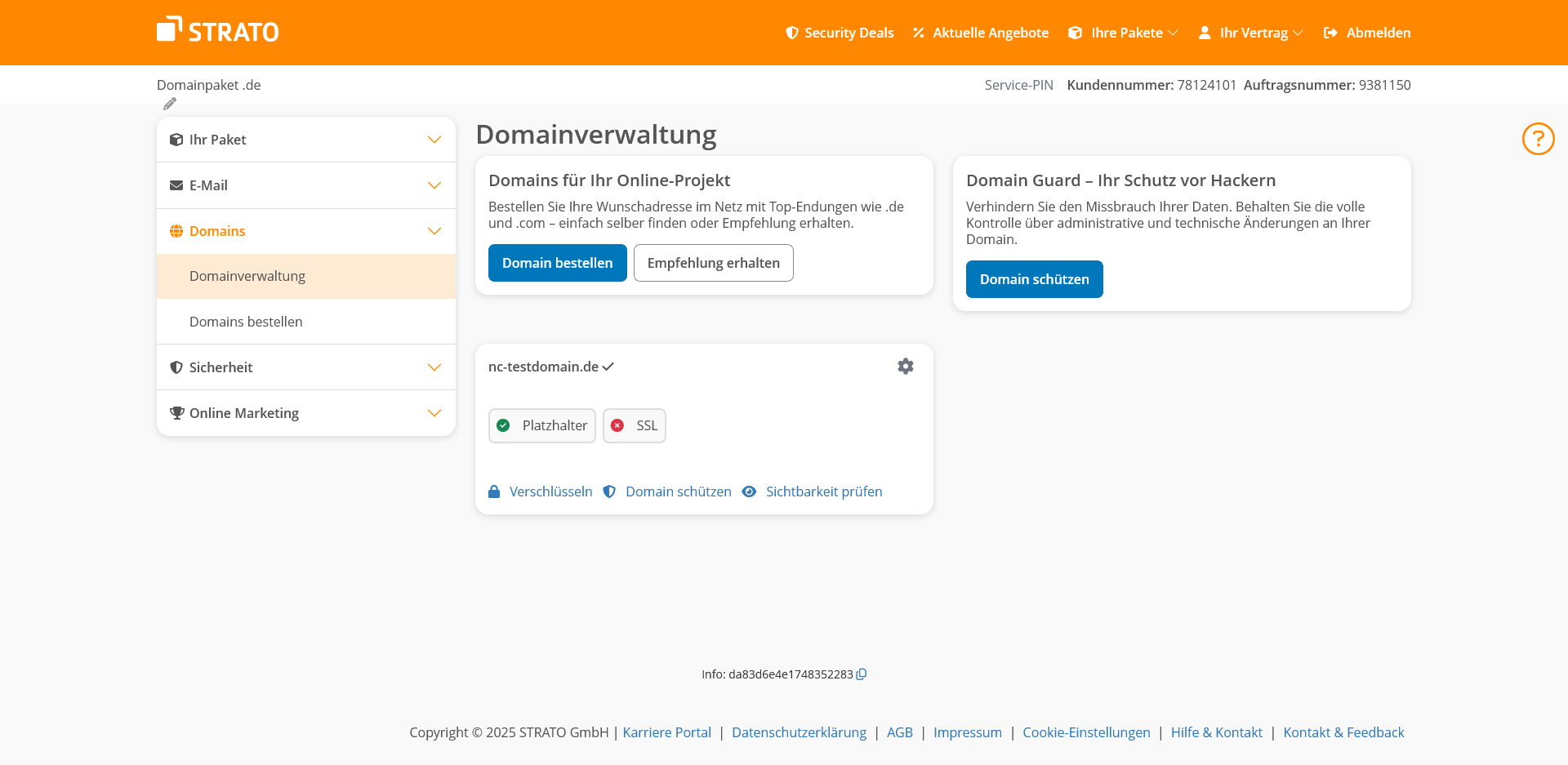 Strato Domainverwaltung Screenshot 1