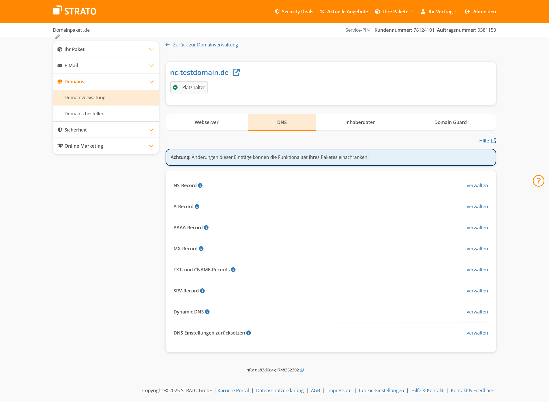 Strato Domainverwaltung Screenshot 2