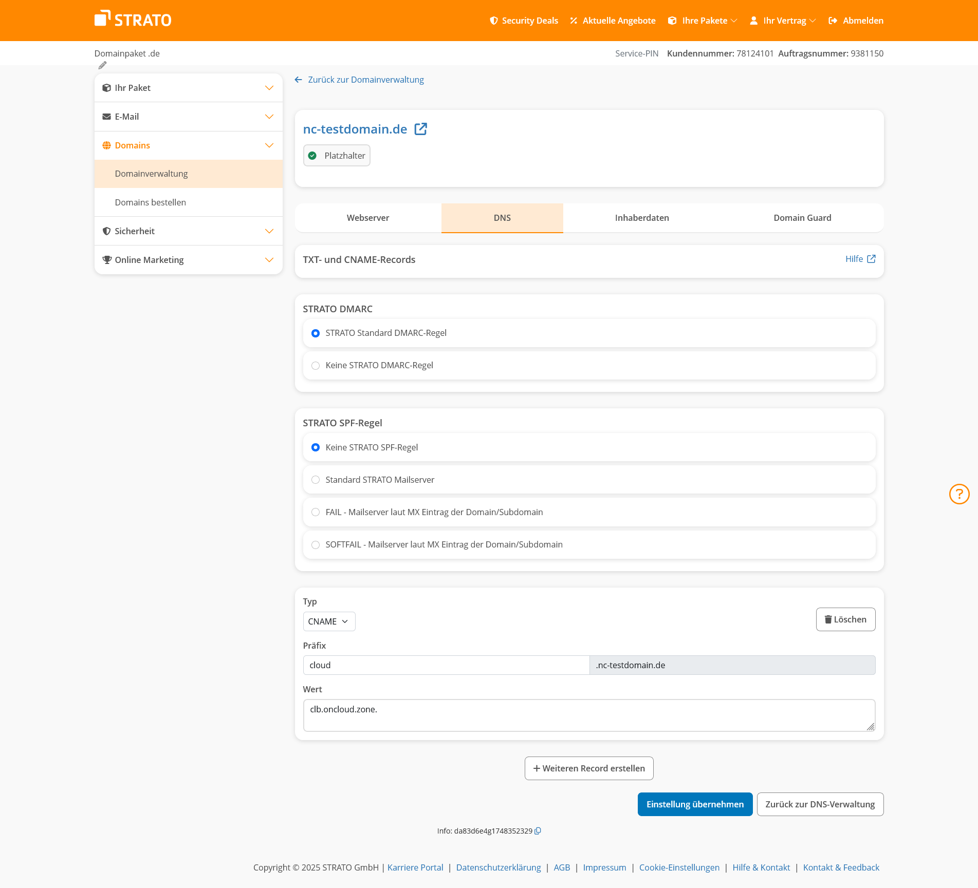 Strato Domainverwaltung Screenshot 3